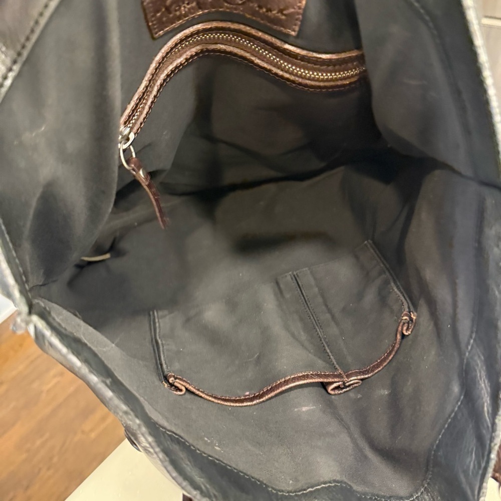 Foley + Corinna Black Leather Large Tote Bag Silver Hardware Brown Accents EUC - Picture 7 of 14